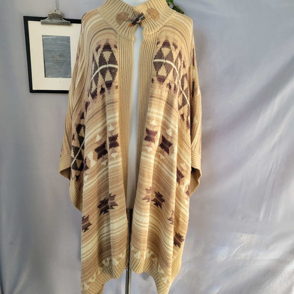 LRL Ralph Lauren Jeans Co. Aztec Southwest Cotton Linen Sweater Poncho S M - Picture 2 of 16